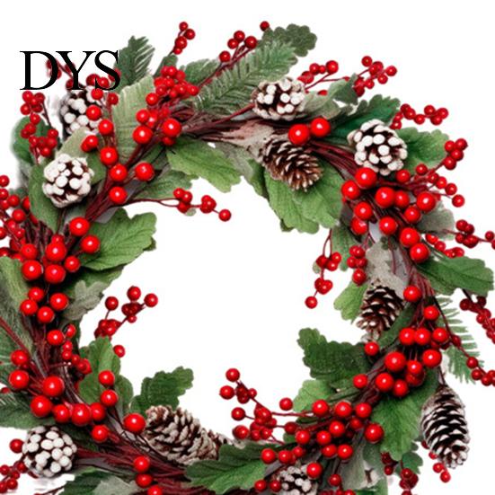 Festive Home Decor Christmas Wreath Wall Stickers, Red Berries And Pine Cones Garland Decals, Seasonal Window Filmes Waterproof PVC Decorative Clings