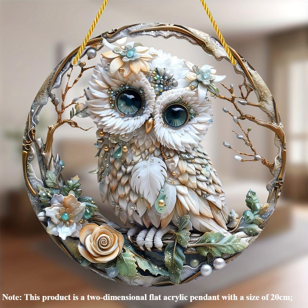 1Pc 2D Flat Acrylic Round Wall Art Whimsical Owl Suncatcher - Perfect for Living Room, Bedroom, Kitchen - Gift for Friends, Decorative Pendant