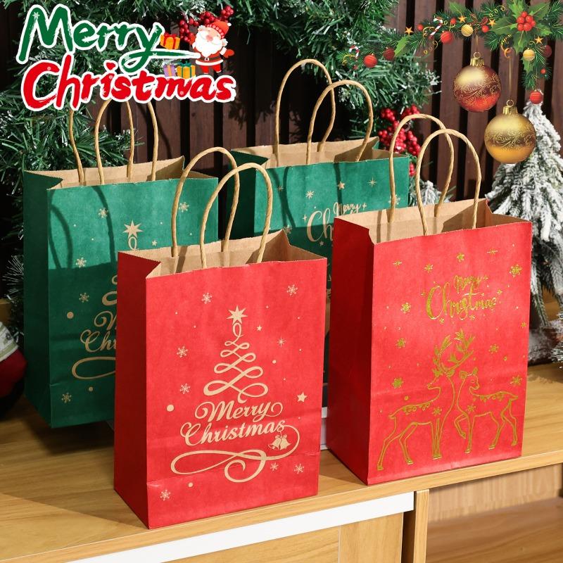 1/20 Red Green Christmas Bags  Kraft Paper Biscuit Candy Packaging Bag Xmas Tree Gift Pouch Home Decor Xmas Party Accessories