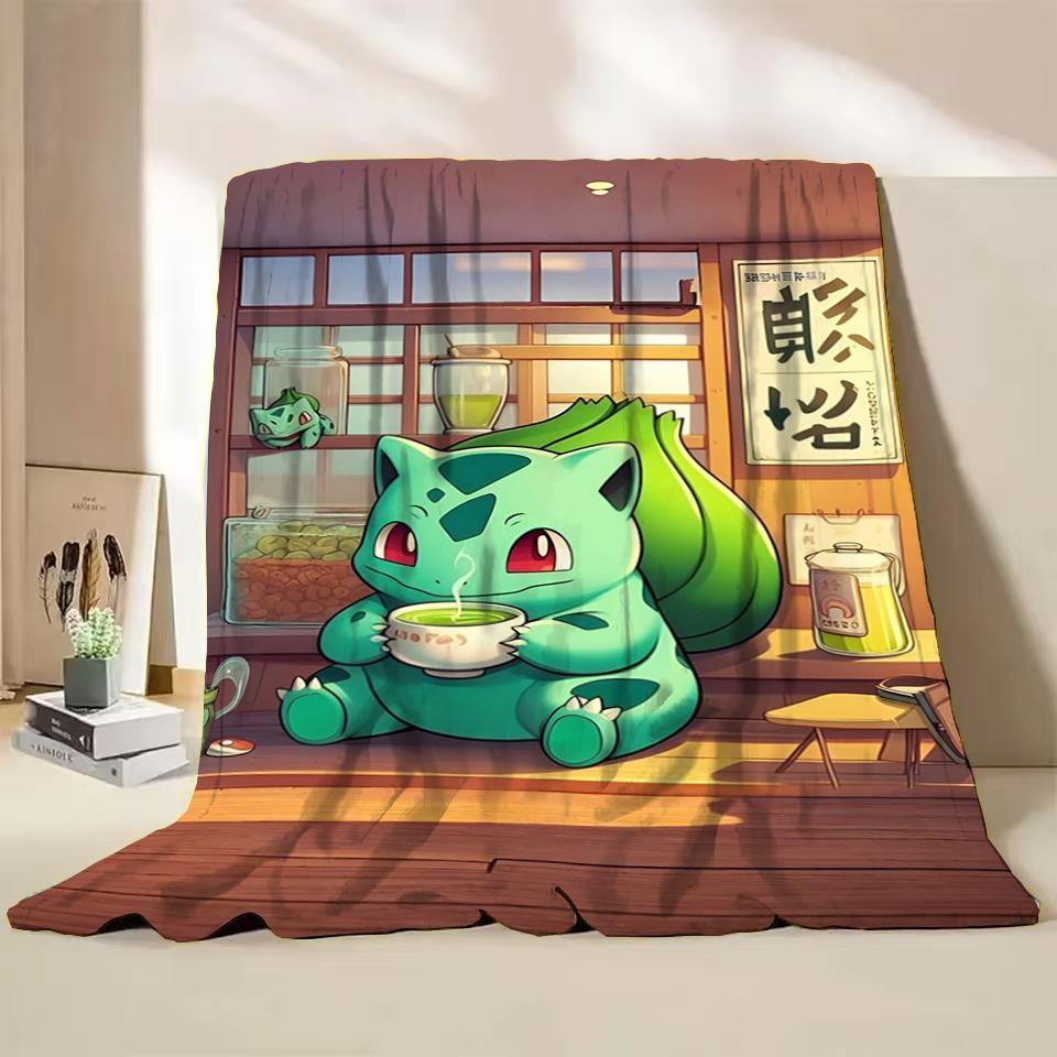 Pokemon Bulbasaur Flannel Throw Blanket for Bed Sofa Home Bedroom Office Travel Children's Cover Blankets Kids Winter Warm Gifts