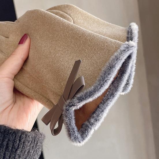 Women Winter Touchscreen Gloves Warm Gloves with Fuzzy Cuffs Bows Thickened Thermal Gloves for Driving Texting Commuting