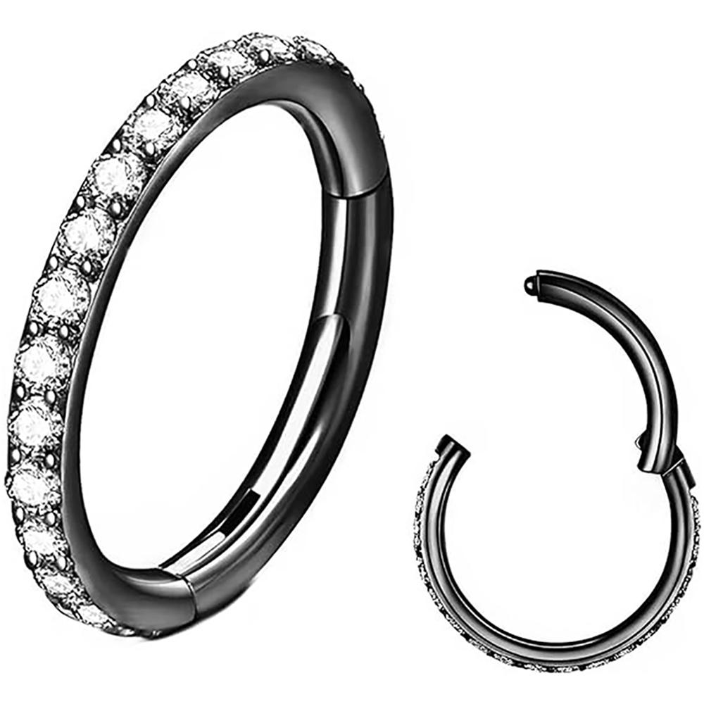 1PC Diamonds Hinged Nose Ring Hoop Hypoallergenic Conch Daith Helix Septum Rook Tragus Ring Hoops Clicker Cartilage Earring Plug