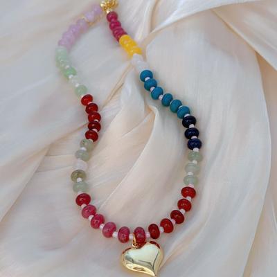 Colorful Abacus Bead Collar Love Pendant Necklace Colored Natural Stone Necklace Women