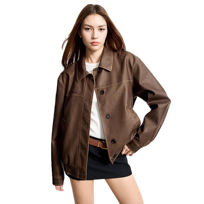 

JINYUJIE Women s Washed Protein Leather Pilot Jacket M (Up to 135 jin)