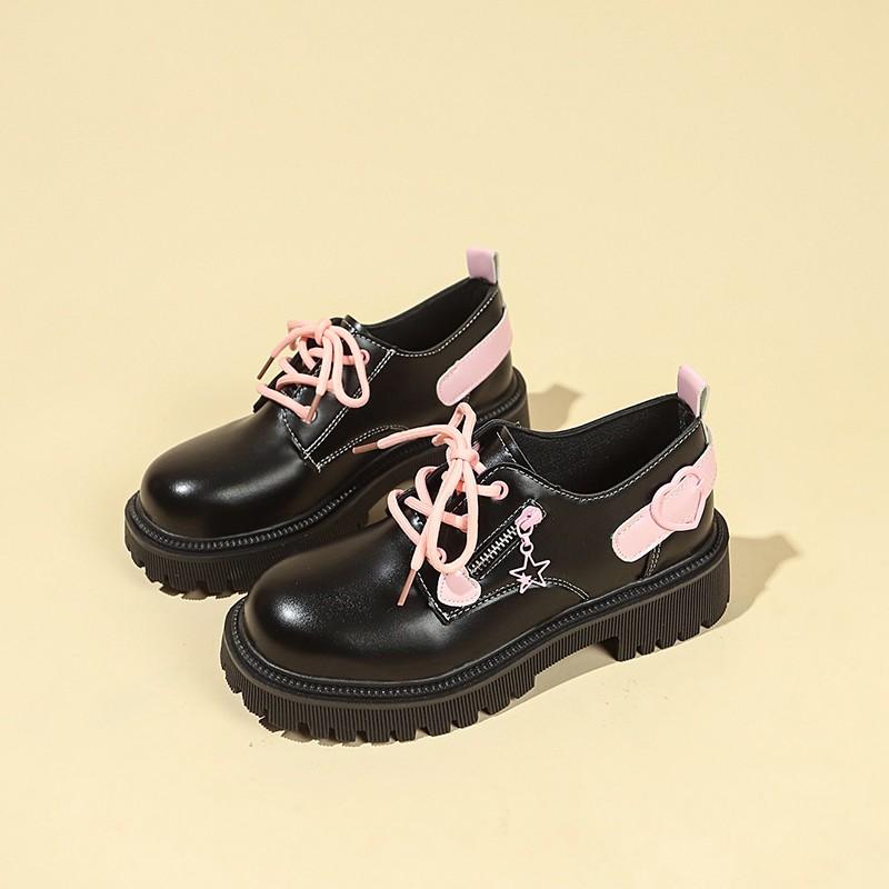 Fashion New Fashion Autumn Women's Shoes 2025 Pink Youth Bow Heart Sweet and Cool Thick-soled Loafers for Girls, Versatile Women's Shoes