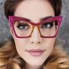 Women Prescription Eyeglasses Anti Light Reading Glasses Double Color Big Frame Cat Eye Transparent Fashion Optical Eyewear