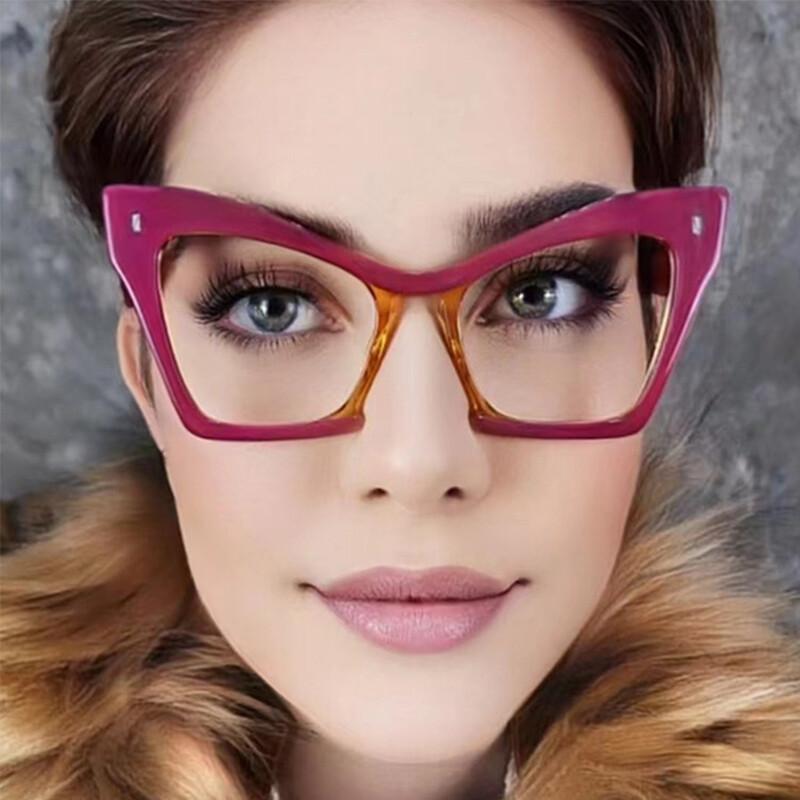 Women Prescription Eyeglasses Anti Light Reading Glasses Double Color Big Frame Cat Eye Transparent Fashion Optical Eyewear