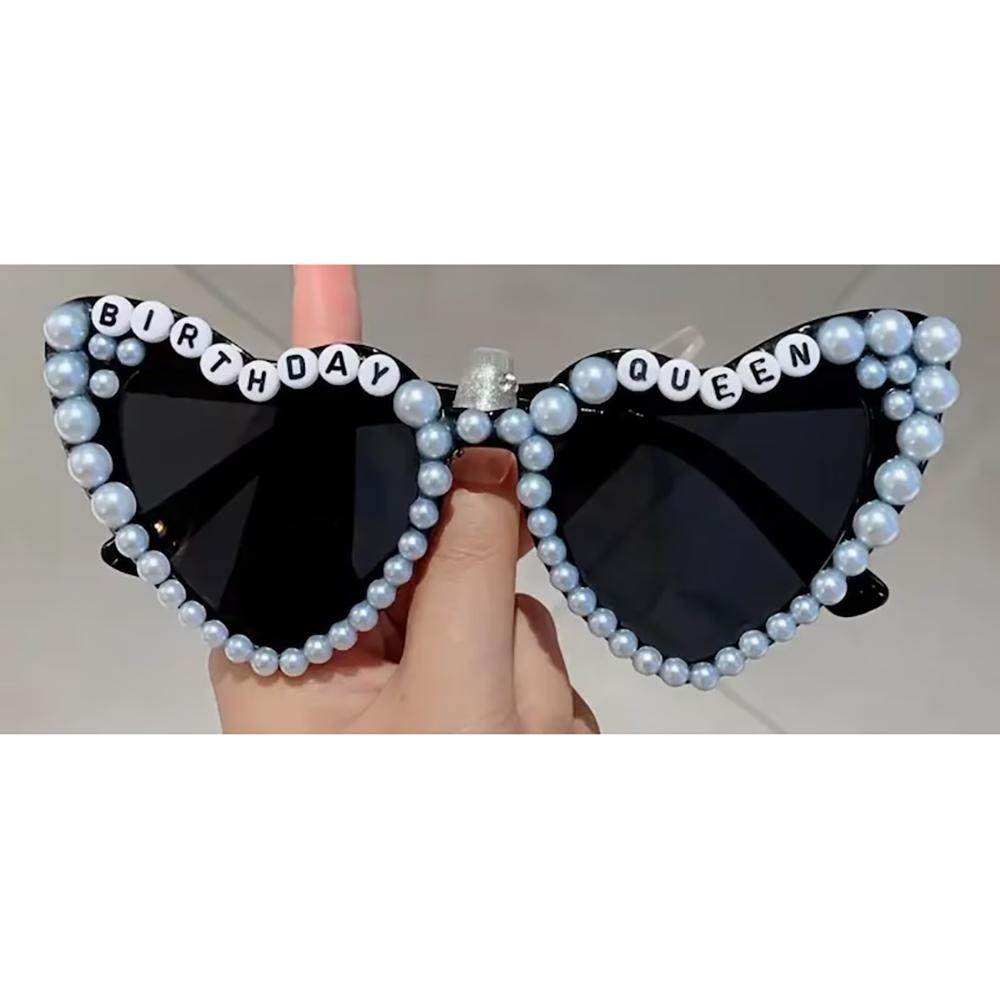 Birthday Pearl Heart Shaped Sunglasses for Birthday Party Decoration Gift Beach Travel Vacation Birthday Present Photo Props