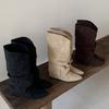 Zimní Vintage Skládané Dámské Moderní Vysoké Boty Designové Nazouvací Špičatá Špička Vnitřní Zvýšení Boty Botas De Mujer