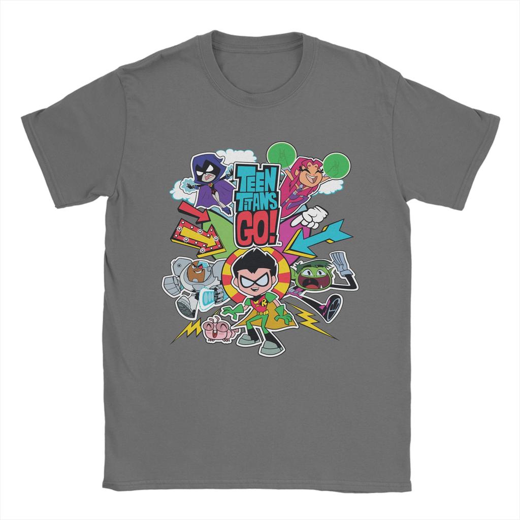 Luźna koszulka z grafiką Teen Titans Go i Zespołu Strzał Męska Bawełniana Krótki Rękaw Okrągły Dekolt Letnie Topy