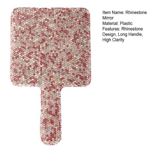 Glitter Rhinestone Makeup Mirror with Long Handle High Clarity Portable Women Vanity Mirror Round Love Heart Square Handheld Cosmetic Mirror