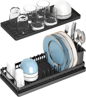 Kleines Abtropfgestell, kompaktes Abtropfgestell für die Spüle mit 2 Silikon-Abtropfmatten, Abtropfgestell, Küchen-Organizer, Schwammhalter