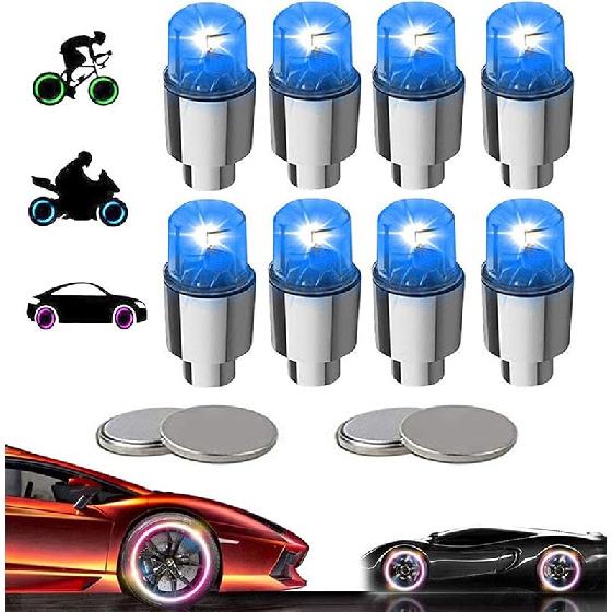 4 Pack LED Valve Stem Caps Lights for Car Tires Wheel Assemblies Auto Motion Light up in Dark Air Neon Bicycle Motorcycle Tyre Bike Truck Golf Cart