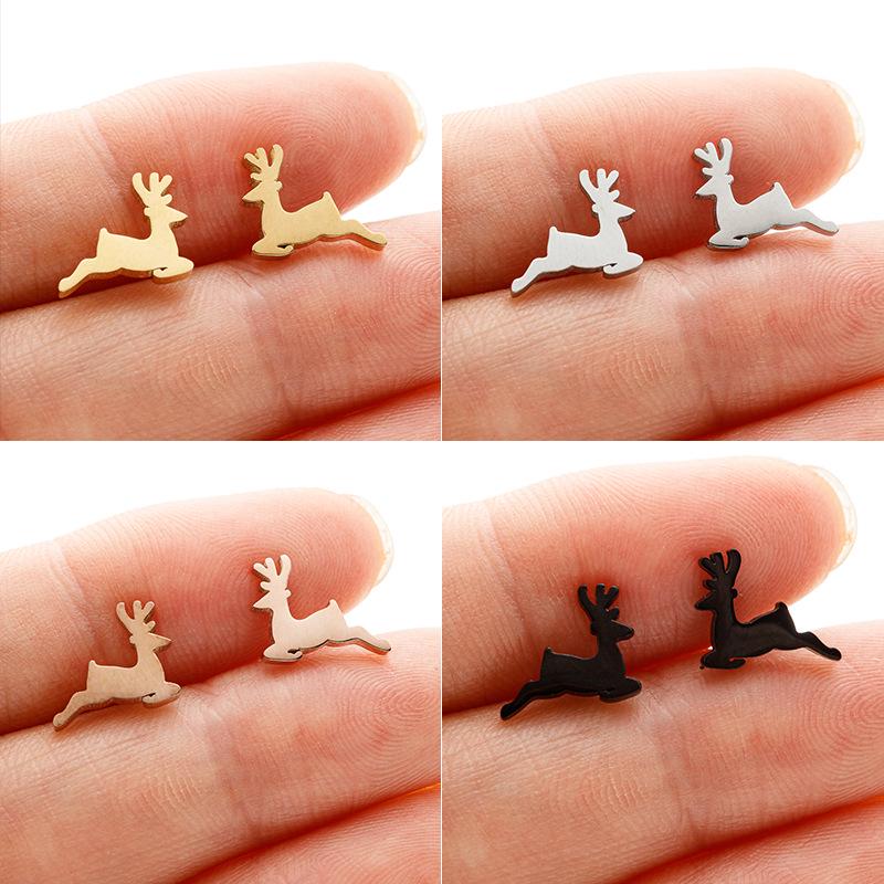 Weihnachts-Ohrstecker für Damen aus Edelstahl mit steigendem Rentier