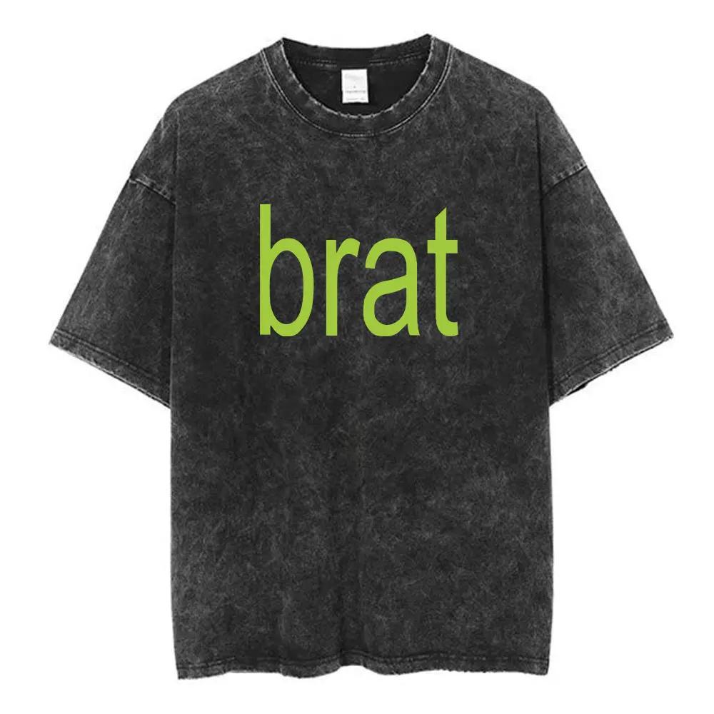 Charli Xcx Brat Arena Tour Washed T Shirts Men Women Fashion Pop Music Tshirts Cotton Vintage Tshirt Oversized Streetwear