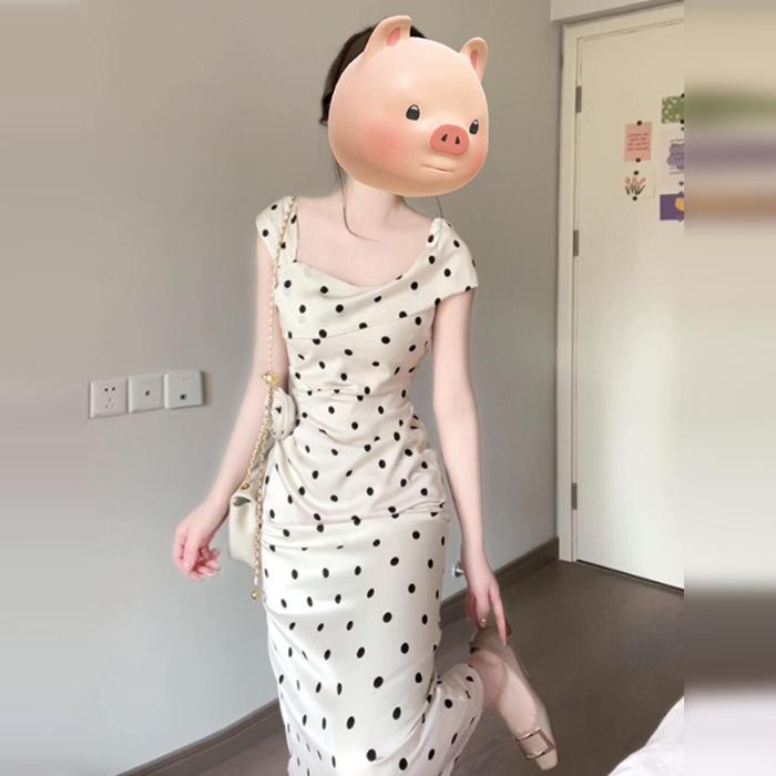 Midsummer Dopamine Girls Polka Dot Dress - 2026 Elegant Waist-Cinched Slimming Long Summer Outfit S