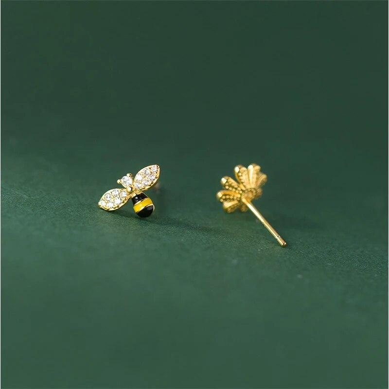 

100% стерлингового серебра 925 пробы, серьги с цирконием и пчелой для женщин и девочек, модные простые ювелирные изделия с цветочным дизайном и насекомыми, подарок для вечеринки, дропшиппинг