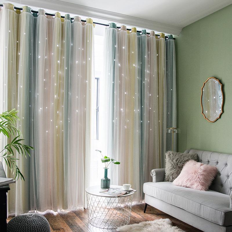 Morandi Gradual Change Hollow Star Curtain Douyin Internet Celebrity Princess Wind Blackout Double Curtain Bedroom