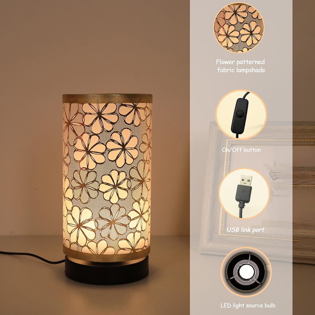 Minimalist fabric desk lamp, USB powered warm color LED light, bedroom and study desktop decorative lighting