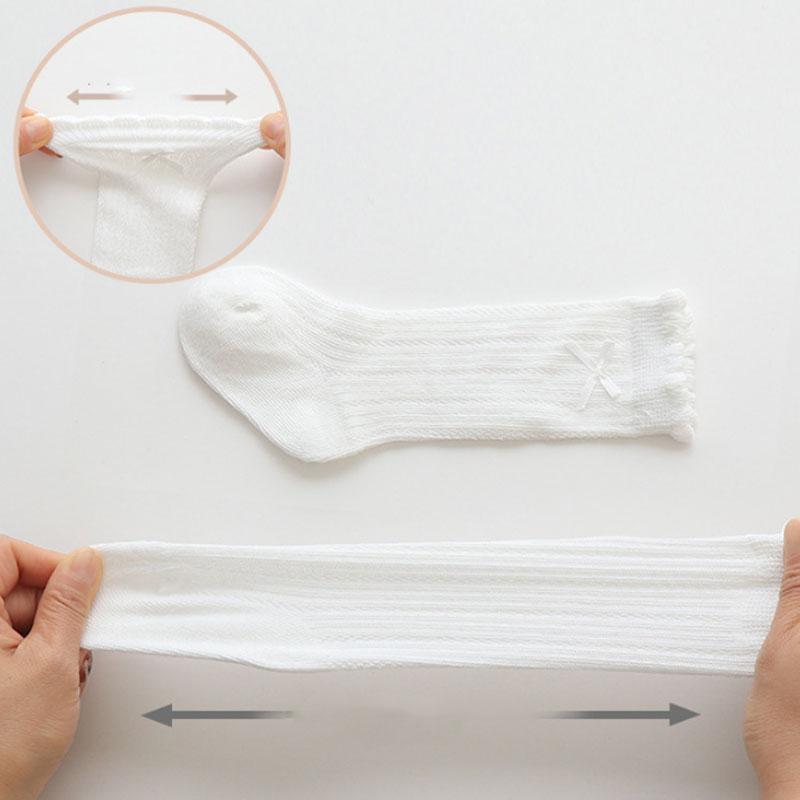 3Pairs/Set White Ruffle Baby Socks Sweet Bow Infant Girls Princess Sock Breathable Mesh Anti-mosquito Kids Long Socks