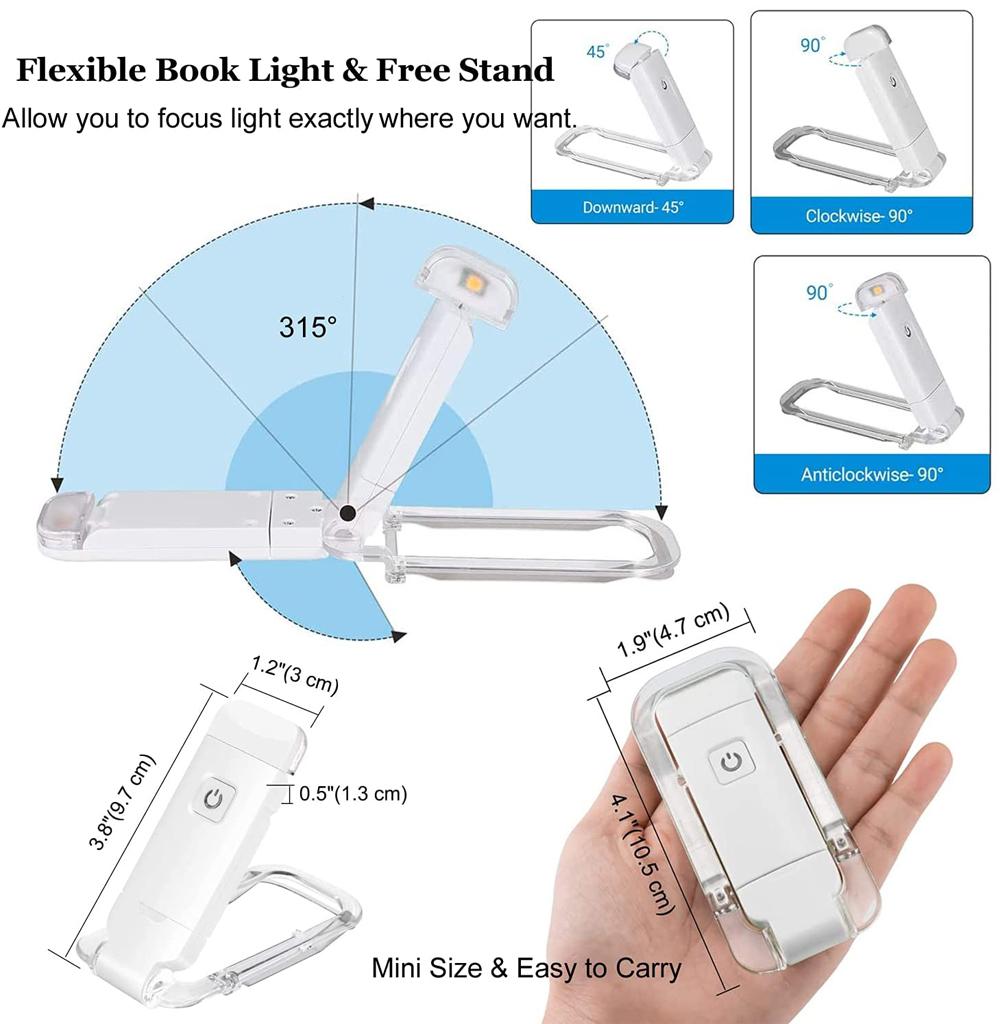 New LED Clip USB Rechargeable Book Reading Light Brightness Adjustable Eye Care Book Lamp Light Portable Bookmark Read Light