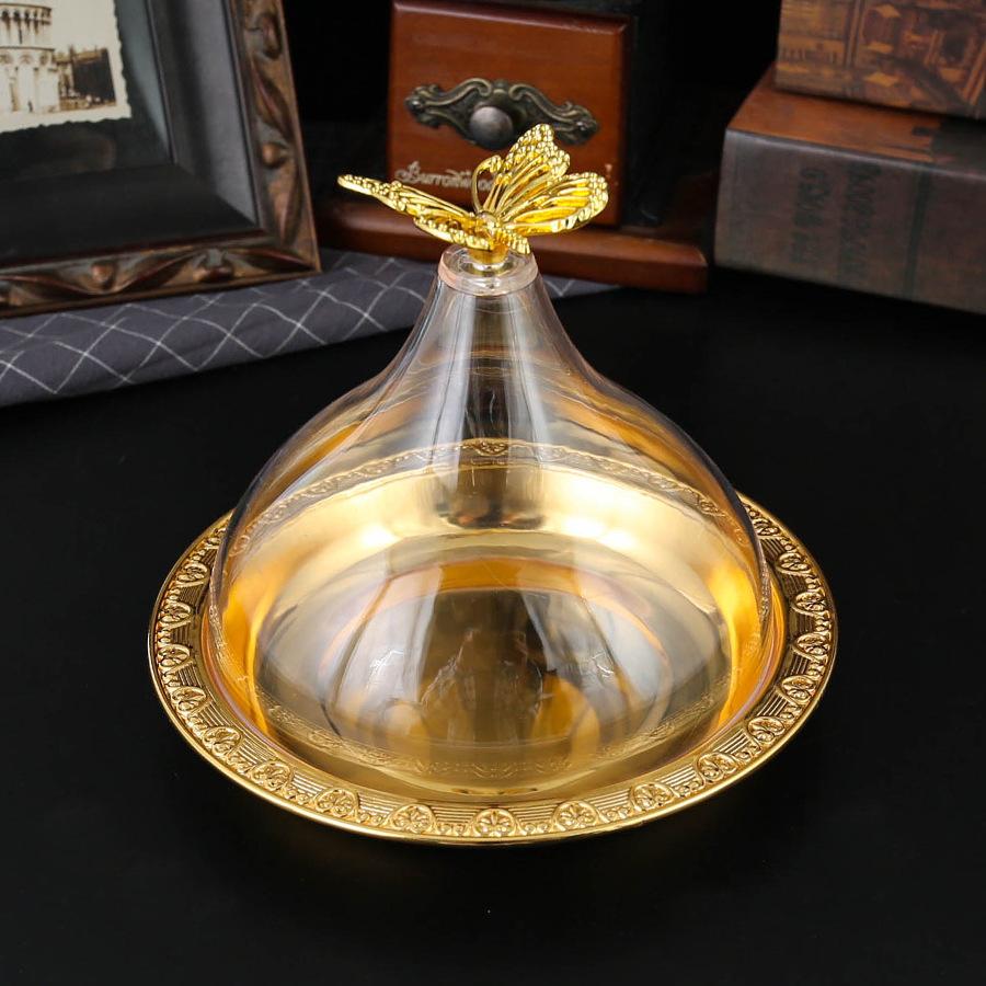 Golden Fruit Plate Acrylic Cover Cake Stand Dried Fruit Platter Pastry Plate Dessert Bowl Snack Bowl Storage Tray Bread Plates