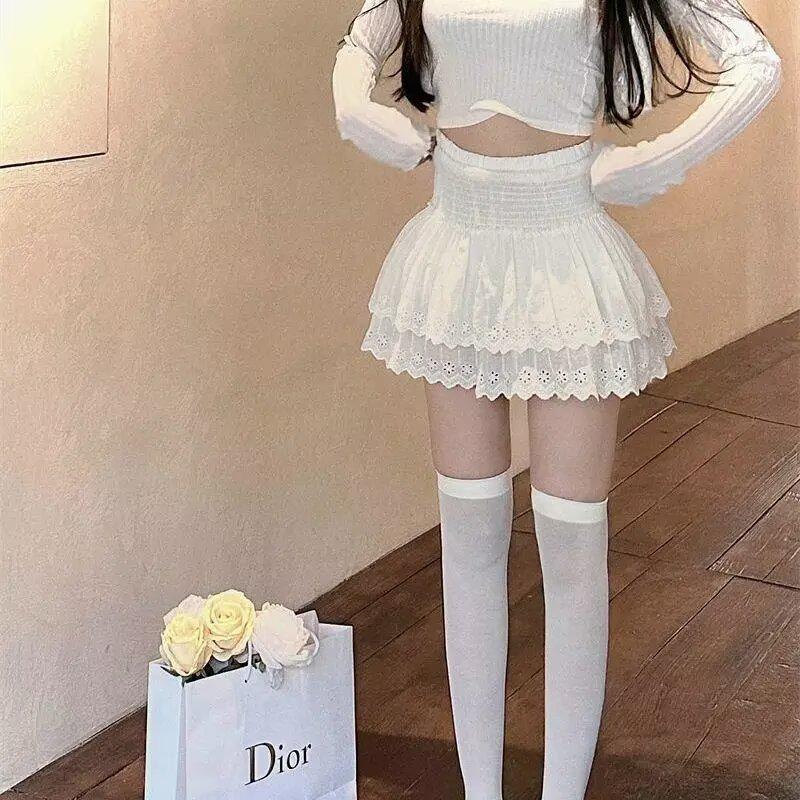 Plus Size Fluffy Layered Pleated High Waist A-line Skirt Pants for Women, Spring/Summer Trendy