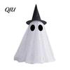 Minimalistický sváteční stolní doplněk Halloweenská dekorace duch, Strašidelná síťovina s flitry s čarodějnickým kloboukem/mašlí, Skládací stojící ozdoba Malý stolní
