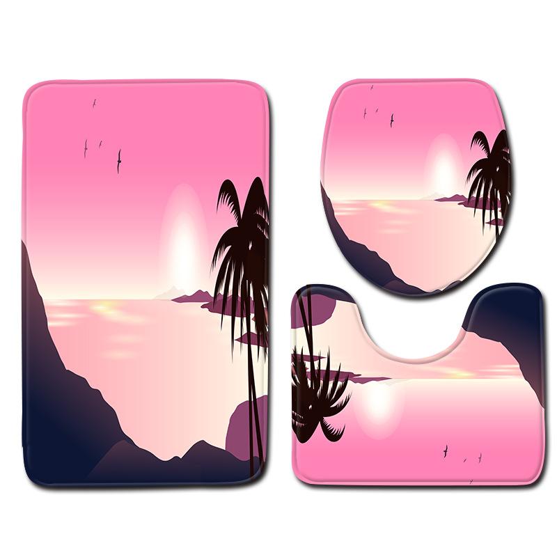 Landscape Bathroom Toilet Three-Piece Household Door Mat Absorbent Non-Slip Floor Mat Combination Carpet