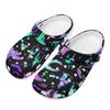 White EVA Clogs with Purple Rose Print, Lightweight Slip On Garden Shoes, Breathable Beach Sandals, Indoor Outdoor Slippers for Men Women