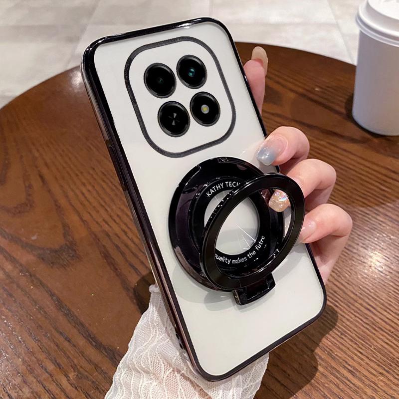 Shockproof Glitter Plating Magnetic Bracket Holder Case For Xiaomi Redmi 15C 15 14C 13C 13X Note 15 14 Pro Plus Silicone Cover