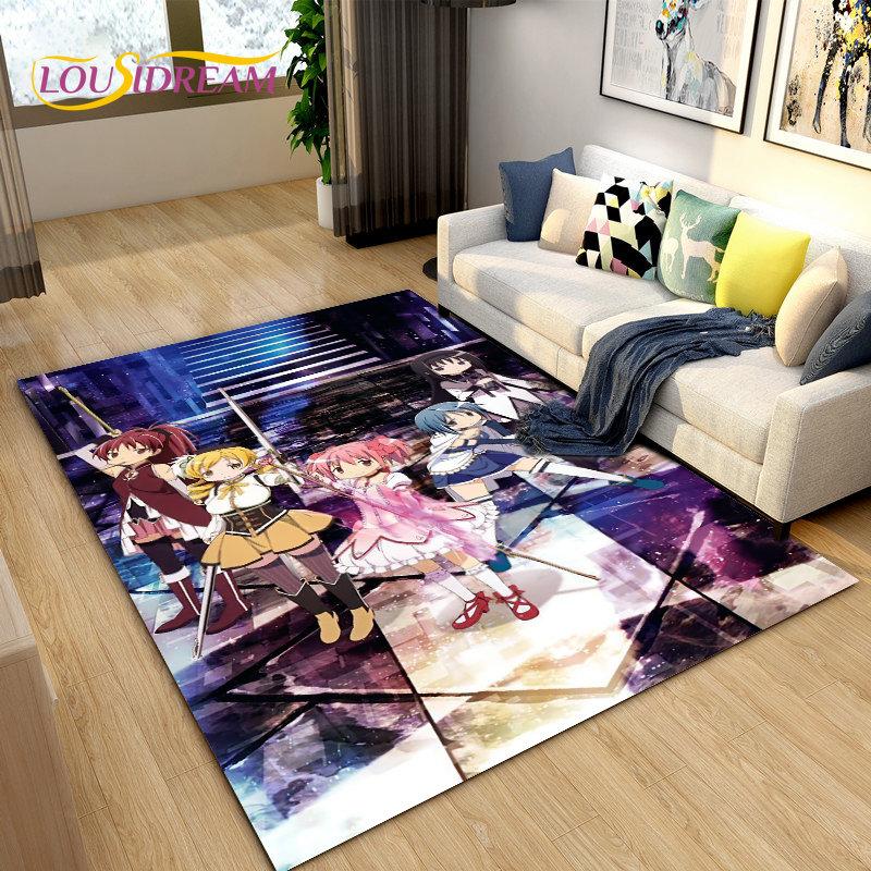Puella Magi Madoka Magica Cartoon Area Rug,Carpet Rug for Living Room Bedroom Sofa Doormat Decoration, Kids Non-slip Floor Mat