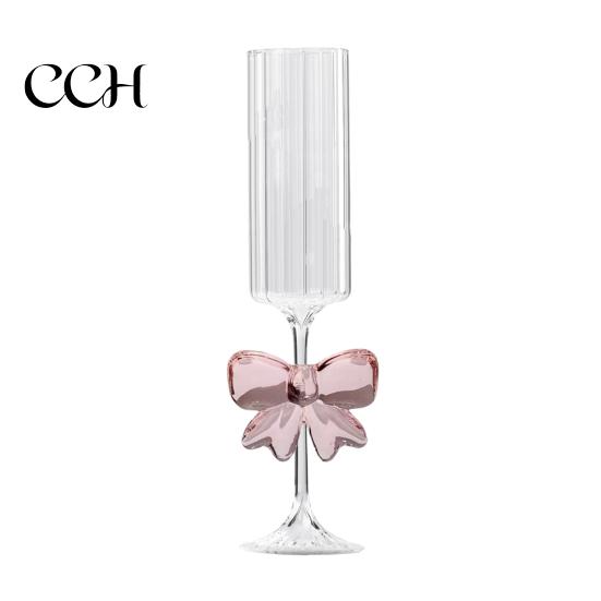 Butterfly Wine Glass Champagne Flutes with 3D Pink Decoration Wedding Glasses Faux Crystal Party Anniversary