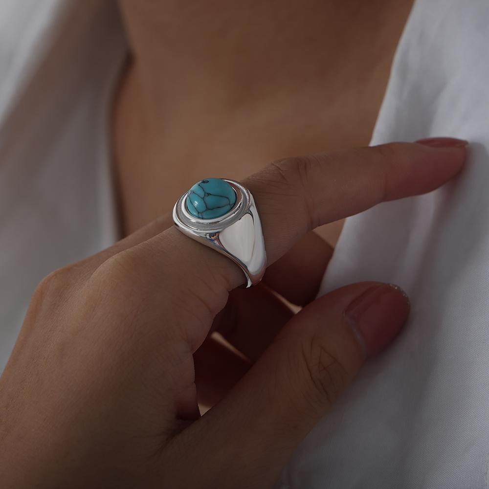 316L Stainless Steel Rings For Women 18k Gold Plated Waterproof No Tarnish With Turquoise Natural Stone Vintage Women's Ring