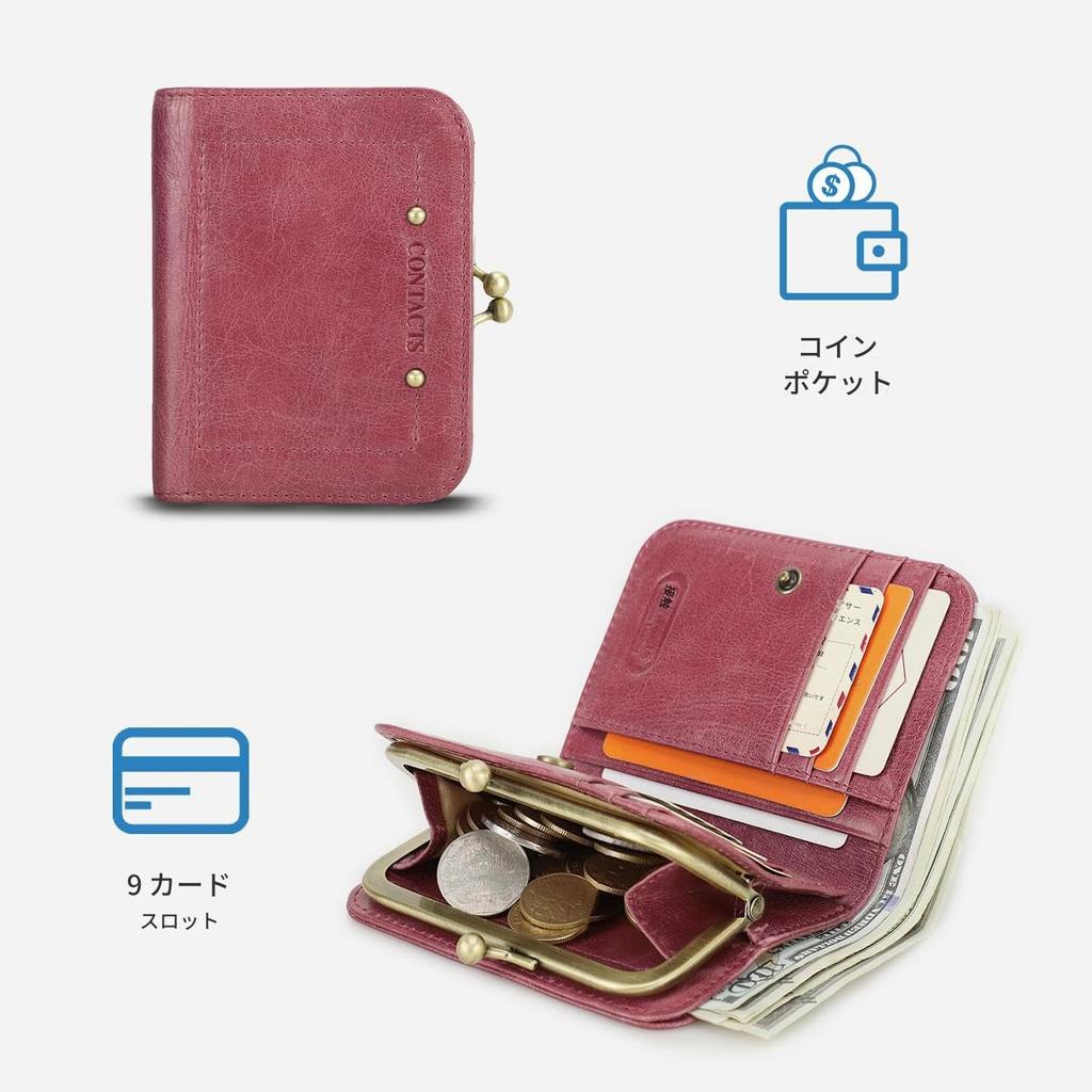 Serie Leather Wallet with RFID 9 Card Coin and Rose Pink Contact's Full-Grain Bi-fold Blocking, Slots, Pocket, Purse, Women's Wallet,