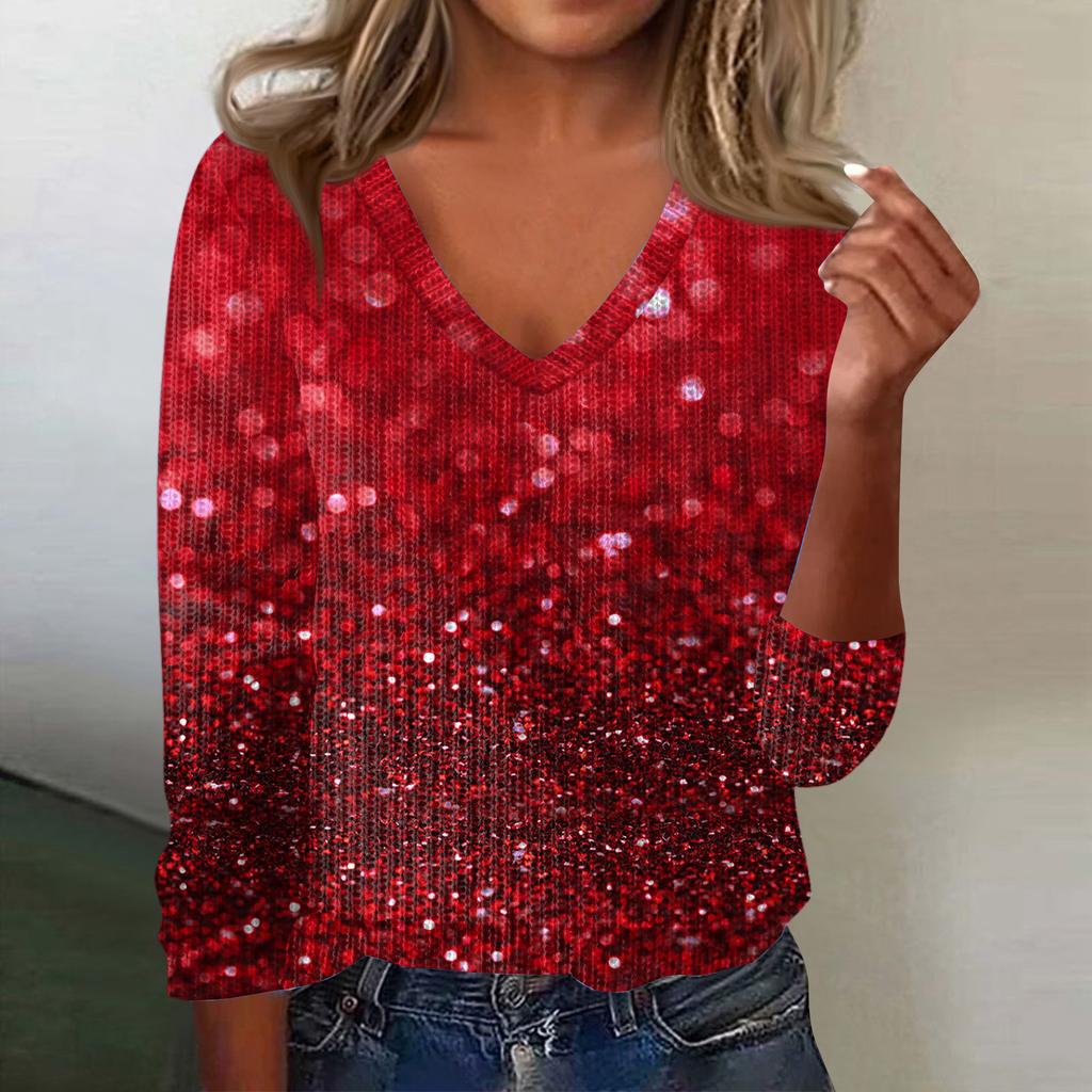 Women's Cute Sweatshirt Knitted Fashion Casual V-neck Long-sleeved Cozy Print Top