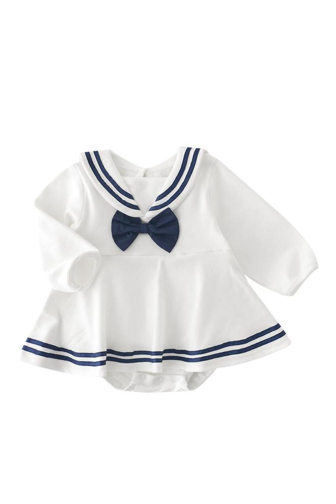 Long Sleeve 66cm Sailor Style Baby Clothes for Girls Short Sleeve Long Sleeve Romper One Piece Cute Outing Spring Summer Newborn Korean Clothes with