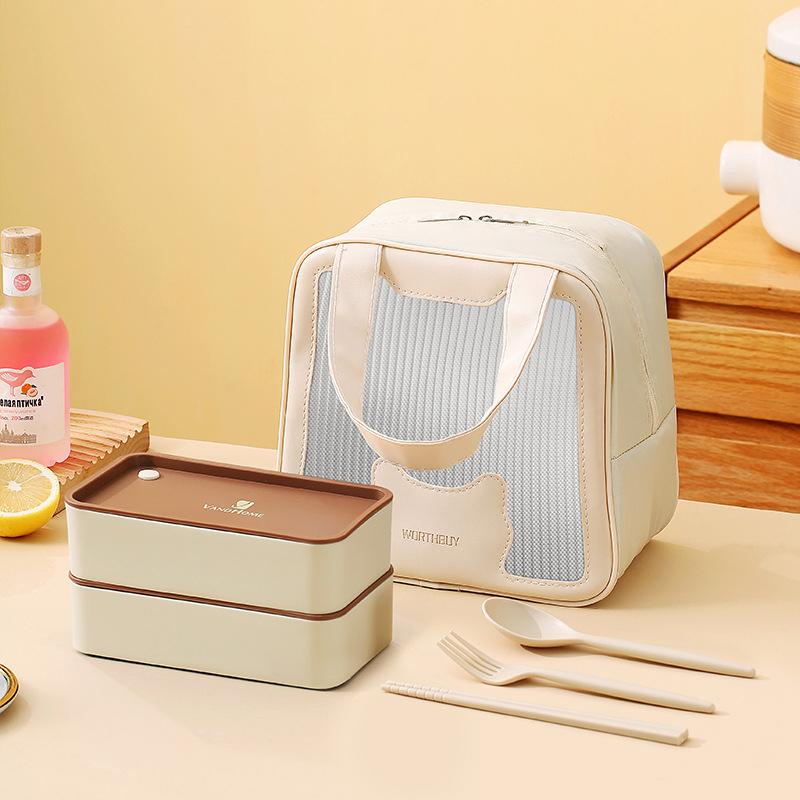 MeyJig Two-Layer Lunch Box with Tableware Microwave Bento Box Suit for Kid Adult Food Container