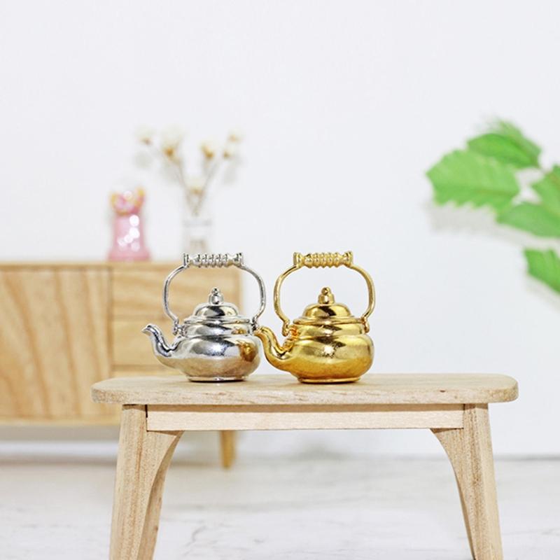 Miniature Food Scene Model 1:12/ 1:6 for Doll House Small Kitchen Accessory Mini Alloy Kettle Small Chic Mini Kettle Mod