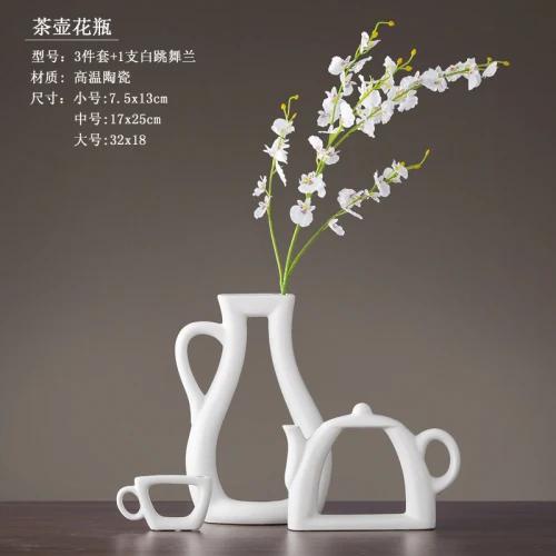 3pcs/set Nordic  modern vase decoration creative living room study  cabinet ceramic  flower teapot  WY60321