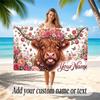 Highland Cow Theme Quick Dry Beach Towel Custom Name Text Print Large Sand Resistant Towel Beach Vacation