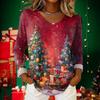 Women's Christmas Print Casual V-Neck Long Sleeve Top
