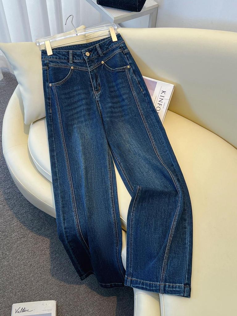 Damen Retro High-Waist Locker geschnittene Plus Samt Jeans, Winter 2026 Denim Weite Hosen.