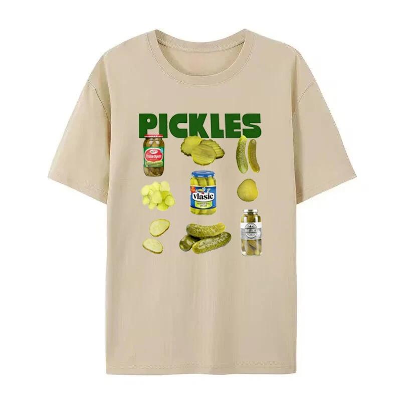 

Fashion Pickles Graphic T-Shirts Vintage Women Cute Funny Pickle Lovers Tshirts Short Sleeve Pickle Jar Tee Tops Clothing S
