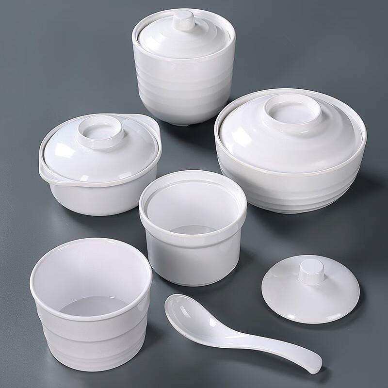 Pinmoya White Melamine Restaurant Stewing Pots & Soup Bowls
