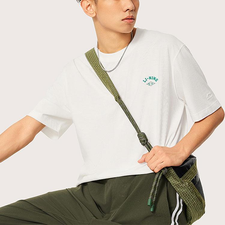 Futter Lässiges Sportliches Bedrucktes Baumwoll-Rundhals-T-Shirt Herren Tops Milchweiß AHSU535-1