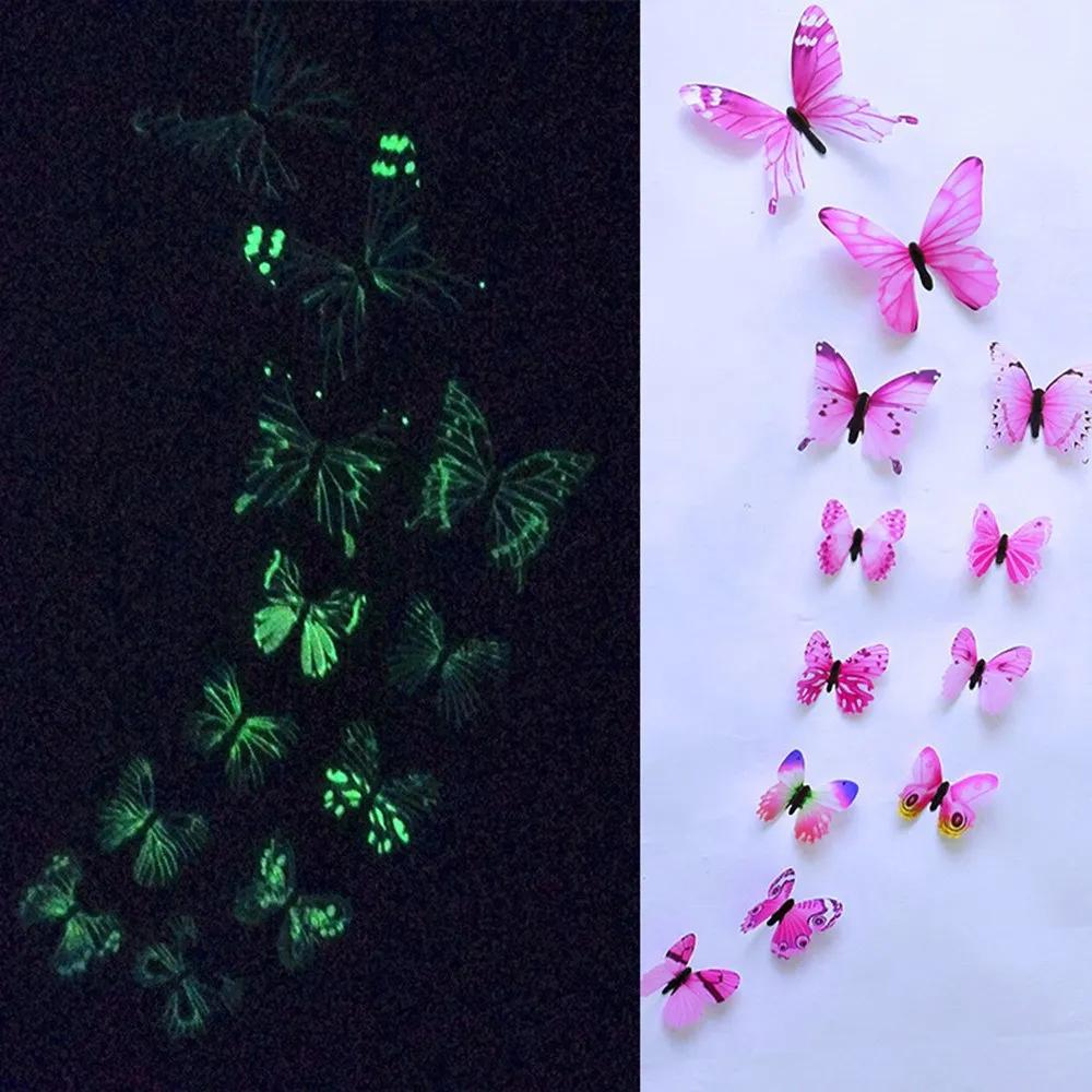 12 Pz/set Farfalla Luminosa Adesivi Murali Soggiorno Farfalle Per La Decorazione Della Festa Nuziale Casa 3D Frigo Decalcomanie Carta Da Parati