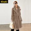 Warm Suit with Large Lapel Collar and Waist Cinched Fur Fur for Women's Long Coat, Plush Jacket