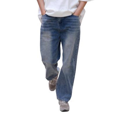 22 Wear Men's Wide Leg Denim Pants, Loose Fit, Washed, Distressed, Vintage Blue, Size M