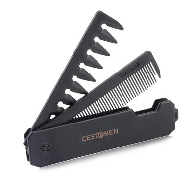 Protable Folding Pocket Comb for Men, 2 In 1 Hair Comb - Fine Tooth Comb, Styling for Everyday Grooming & Combing Hair, Beards and Mustaches (Black)